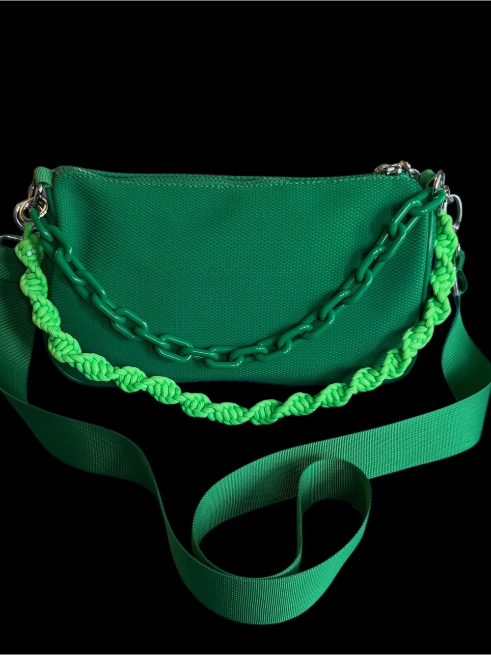 Bright Green Shoulder Bag Interchangeable Straps Convertible Style Crossbody
